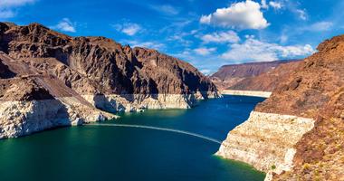View of the colorado river from an arid mountainous canyon