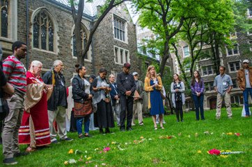 People standing in a garden