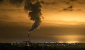 Factory smoke in sky