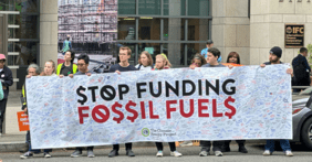 World Bank rally with banner.