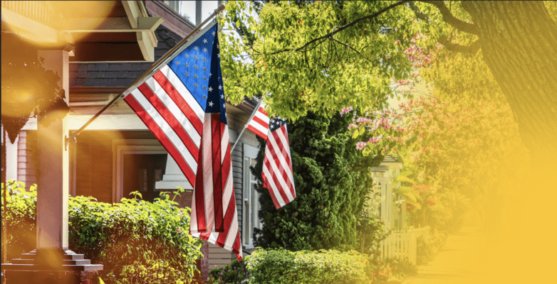 American flag hung in neighborhood